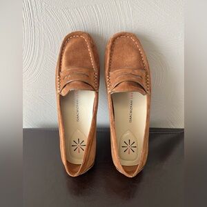 Isaac Mizrahi Brown Suede Patent Trimmed Penny Loafers
